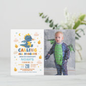 ドラゴンバースデーパーティーブルーファイアードラゴンボーイズ写真 招待状 (スタンド正面)