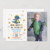 ドラゴンバースデーパーティーブルーファイアードラゴンボーイズ写真 招待状 (正面/裏面)