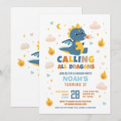 ドラゴンバースデーパーティーブルーファイアードラゴンボーイズ 招待状 (正面/裏面)
