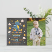 ドラゴンバースデーパーティーブルーフォトドラゴンズボーイチョーク 招待状 (スタンド正面)