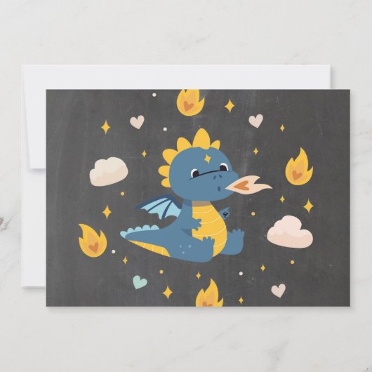 ドラゴンバースデーパーティーブルーフォトドラゴンズボーイチョーク 招待状 (裏面)