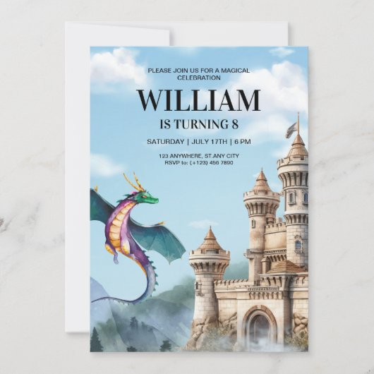 ドラゴンバースデーパーティー招待ジュラシック誕生日 招待状 (正面)