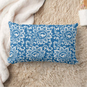 ドラゴンパターンデルフトブルーとホワイト ランバークッション (ブランケット)