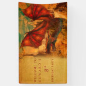 ドラゴンパーソナライズされたバースデーパーティーバナー 横断幕 (縦)