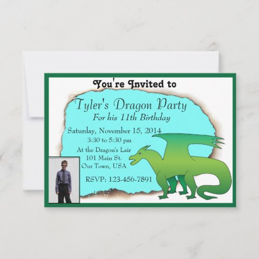ドラゴンパーソナライズされたバースデーパーティー招待状付き/写真 招待状 (正面)