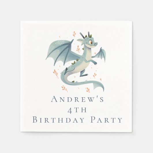 ドラゴンパーソナライズされたボーイズ誕生日 スタンダードカクテルナプキン (正面)