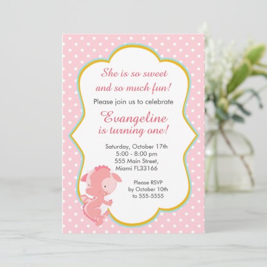 ドラゴンピンクピーチガールバースデーパーティーの招待 招待状 (スタンド正面)