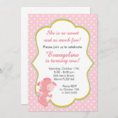 ドラゴンピンクピーチガールバースデーパーティーの招待 招待状 (正面/裏面)