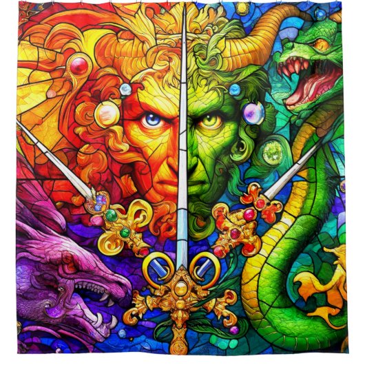 ドラゴンファンタジーアート シャワーカーテン (正面)