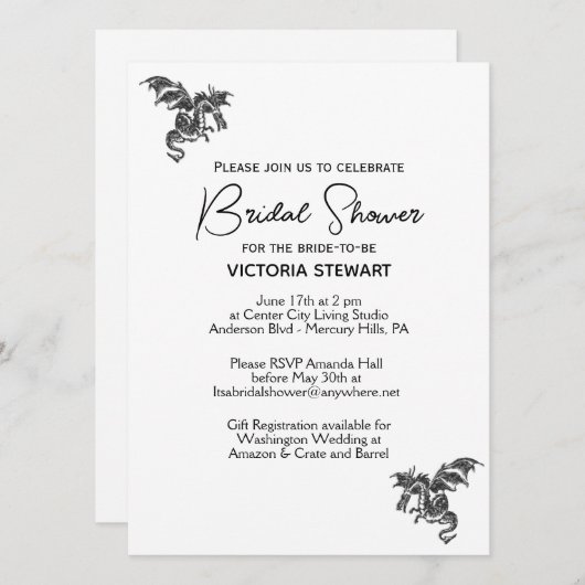 ドラゴンファンタジーホワイトブライダルシャワー 招待状 (正面/裏面)
