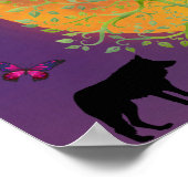 ドラゴンフェアリーユニコーンファンタジーツリーと満月 ポスター (角)