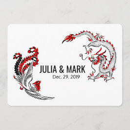 ドラゴンフェニックスのモダンで黒く赤い中国のな結婚式 招待状