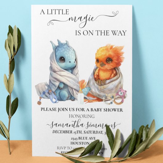 ドラゴンフェニックスツインズマジカル神話の赤ちゃんシャワー 招待状