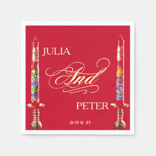 ドラゴンフェニックスレッドキャンドル中国のズ結婚ズ スタンダードカクテルナプキン