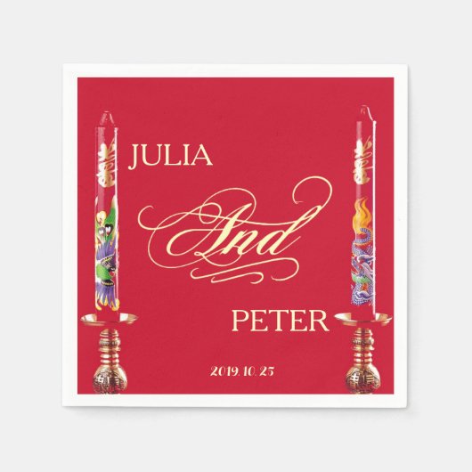 ドラゴンフェニックスレッドキャンドル中国のズ結婚ズ スタンダードカクテルナプキン (正面)