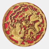 ドラゴンフェニックスレッド金ゴールド中国の結婚式の引き出物 ラウンドシール (正面)