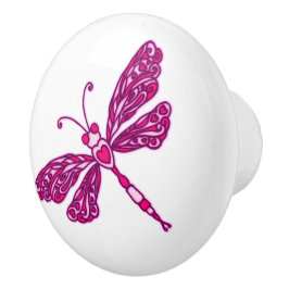 ドラゴンフライお洒落ピンクのインクインされたアートドアノブ セラミックノブ