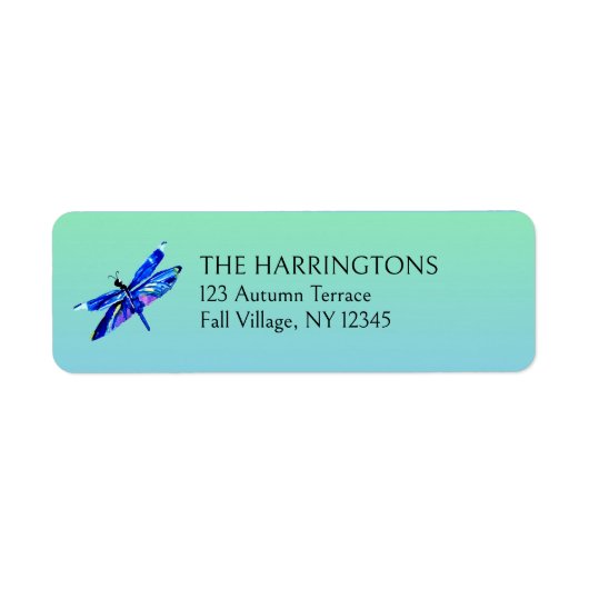 ドラゴンフライお洒落ブルーグリーン差出人住所 ラベル (正面)