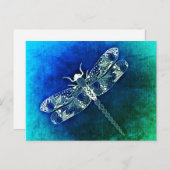 ドラゴンフライお洒落ラインスケッチタトゥーアート ポストカード (正面/裏面)