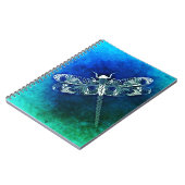 ドラゴンフライお洒落ラインスケッチブルーグリーン ノートブック (左側)