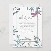 ドラゴンフライかわいらしガーデンの緑が白の結婚上 サンキューカード (正面)