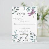 ドラゴンフライかわいらしガーデンの緑が白の結婚上 出欠カード (スタンド正面)