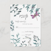 ドラゴンフライかわいらしガーデンの緑が白の結婚上 出欠カード (正面/裏面)