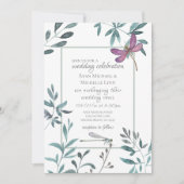 ドラゴンフライかわいらしガーデンの緑が白の結婚上 招待状 (正面)