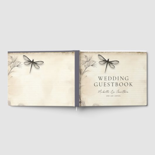 ドラゴンフライかわいらしスケッチヴィンテージジャーナル結婚ズ ゲストブック (全面)