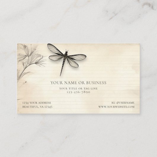 ドラゴンフライかわいらしスケッチヴィンテージジャーナル 名刺 (裏面)