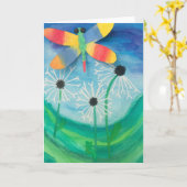 ドラゴンフライとタンポポの水の色のカー空白のド カード (黄色い花)