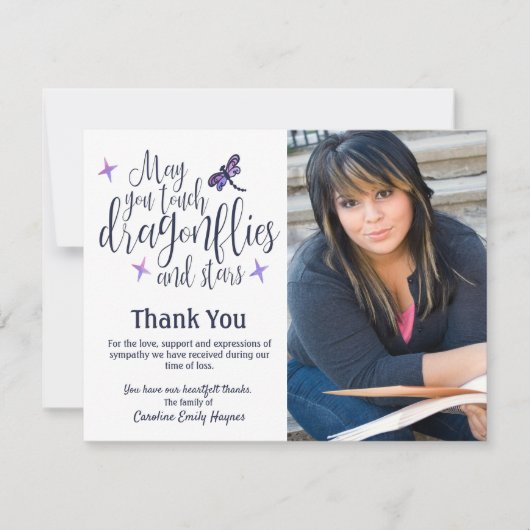 ドラゴンフライと星ありがとう葬儀悔やみや弔慰 サンキューカード (正面)