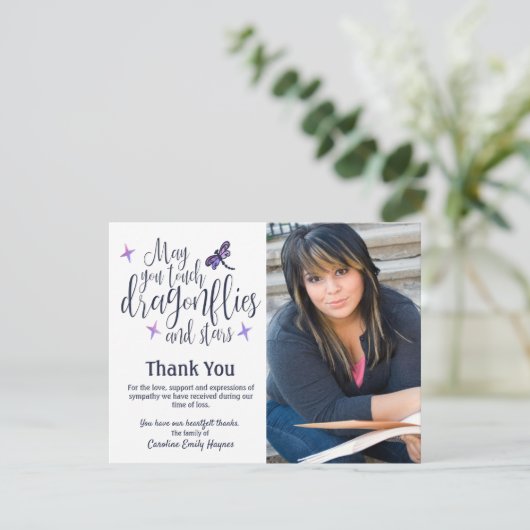 ドラゴンフライと星ありがとう葬儀悔やみや弔慰 サンキューカード (スタンド正面)