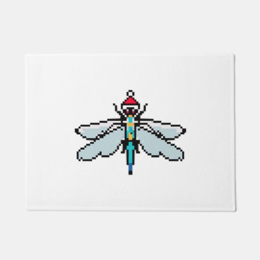 ドラゴンフライのピクセル化クリスマスおもしろい- Dragonfly ドアマット (正面)
