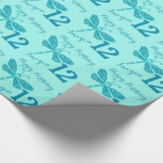 ドラゴンフライアートアクアエージ名12th誕生日ラップ ラッピングペーパー (角)