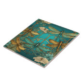 ドラゴンフライアールヌーボーアールデコティール(緑がかった色)ドラゴンフライ タイル (側面)