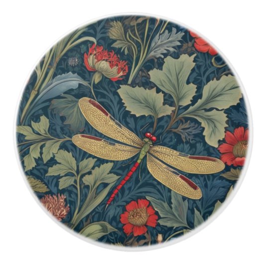 ドラゴンフライウィリアムモリススタイル右側ヴィンテージ セラミックノブ (正面)