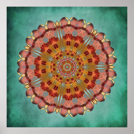 ドラゴンフライウィング万華鏡のように千変万化するパターンマンダラプリント ポスター (正面)