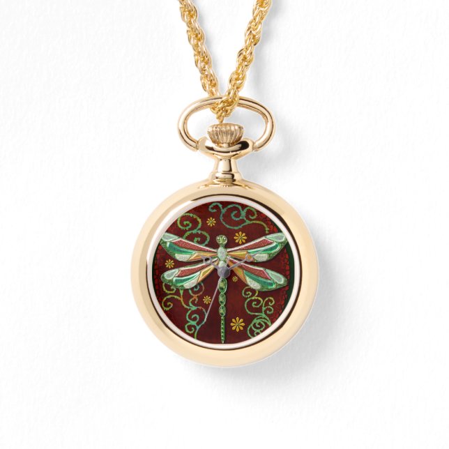 ドラゴンフライエレガントジュエード2フォークアート 腕時計 (正面)