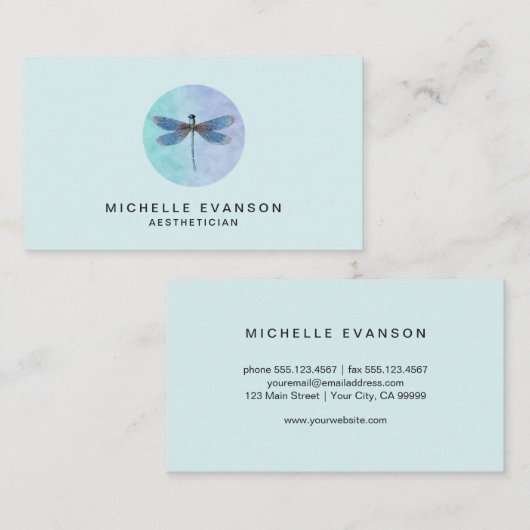 ドラゴンフライエレガントロゴライトブルー水彩色 名刺 (正面/裏面)