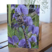 ドラゴンフライカラフルオンパープルフラワーズ誕生日 カード