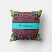 ドラゴンフライブルーティール（緑がかった色）アクアブラックファミリーネーム クッション (裏面)