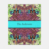 ドラゴンフライブルーティール(緑がかった色)アクアブラックファミリーネーム フリースブランケット (正面)