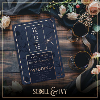 ドラゴンフライモダン&ブルーフローラフォイル招待状 箔招待状