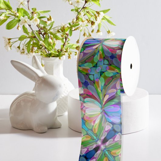 ドラゴンフライワイルドフラワーガーデン抽象芸術フローラ サテンリボン