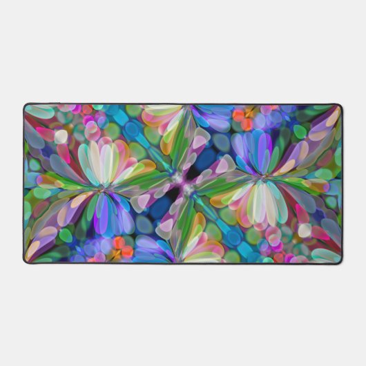 ドラゴンフライワイルドフラワーガーデン抽象芸術フローラ デスクマット (正面)