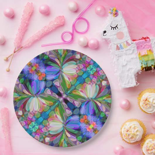 ドラゴンフライワイルドフラワーガーデン抽象芸術フローラ ペーパープレート (パーティー)