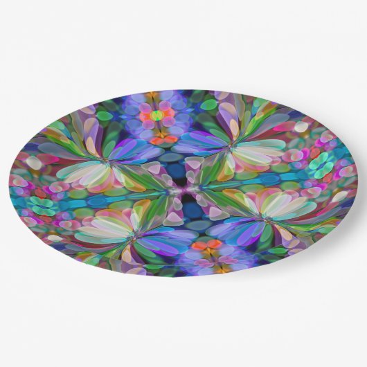 ドラゴンフライワイルドフラワーガーデン抽象芸術フローラ ペーパープレート (アングル)