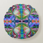 ドラゴンフライワイルドフラワーガーデン抽象芸術フローラ ラウンドクッション (正面)