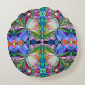ドラゴンフライワイルドフラワーガーデン抽象芸術フローラ ラウンドクッション (裏面)